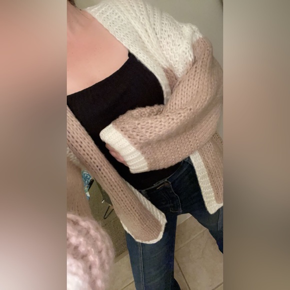 🆕🌿🤍KYE MI: Mauve Color Blocked Chunky Knit Oversized Cardigan SMALL - Picture 6 of 10